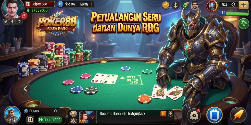 Screenshot gameplay POKER88 menunjukkan pertempuran seru dan eksplorasi dunia fantasi.