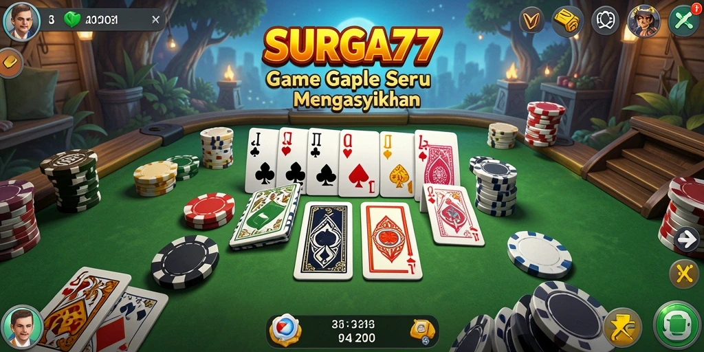 Screenshot gameplay Gaple SURGA77 yang menampilkan keseruan bermain bersama teman.