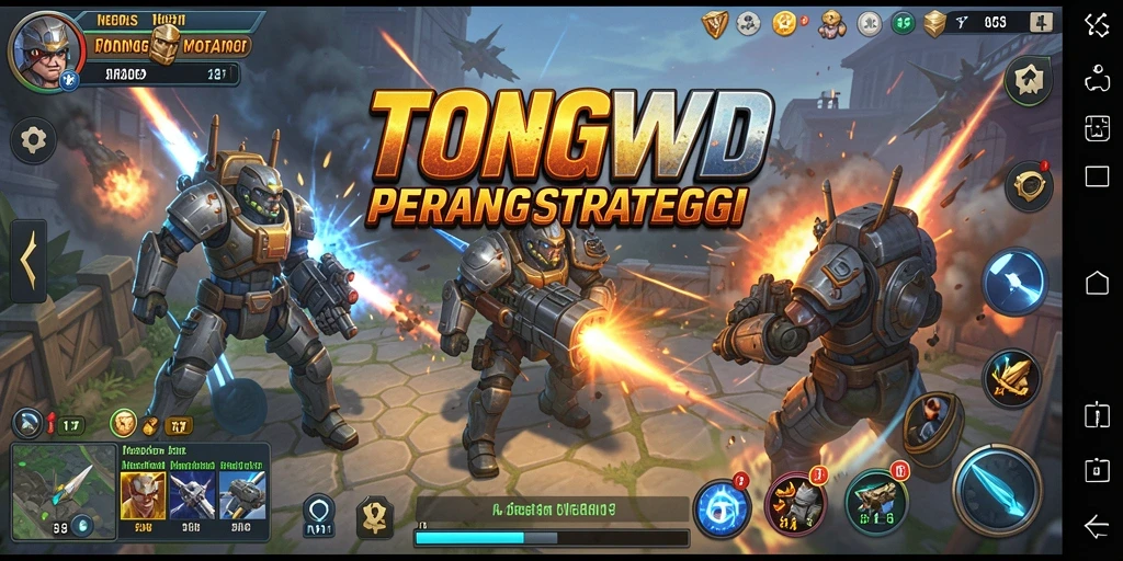 Screenshot gameplay TONGWD yang menunjukkan pertempuran strategi.