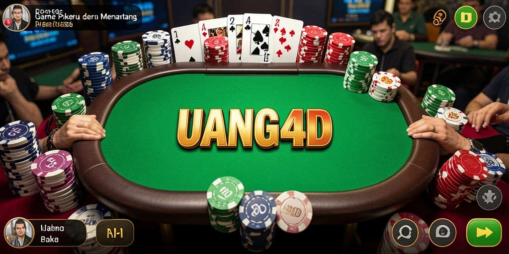 Tampilan gameplay UANG4D dengan suasana poker yang menegangkan.